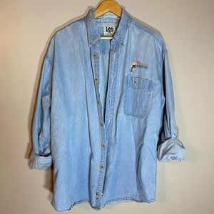 Vintage Embroidered Lee Sports Miami Dolphins Denim Oversized Button-Up XL VTG